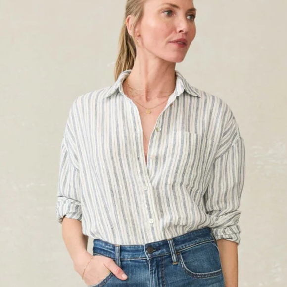 Faherty Tops - Faherty Blue and White Striped Button Down Shirt